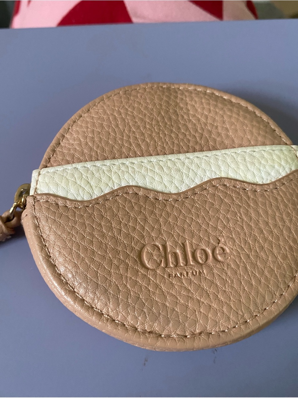Chloé Round Leather Coin Pouch in Beige & Cream